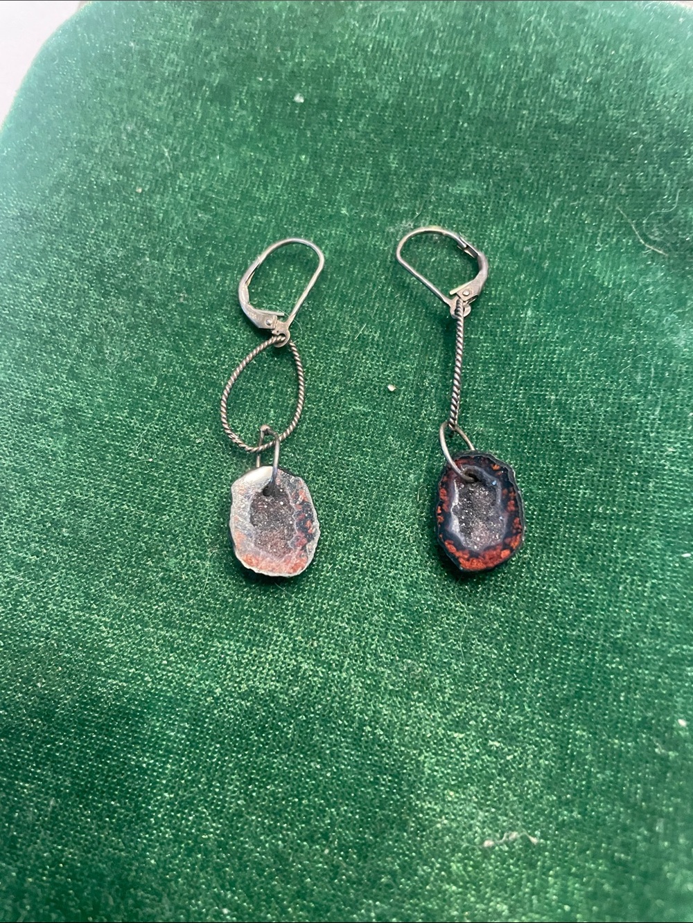 Sterling Silver Handcrafted Black and Rust Agate Drop Earrings